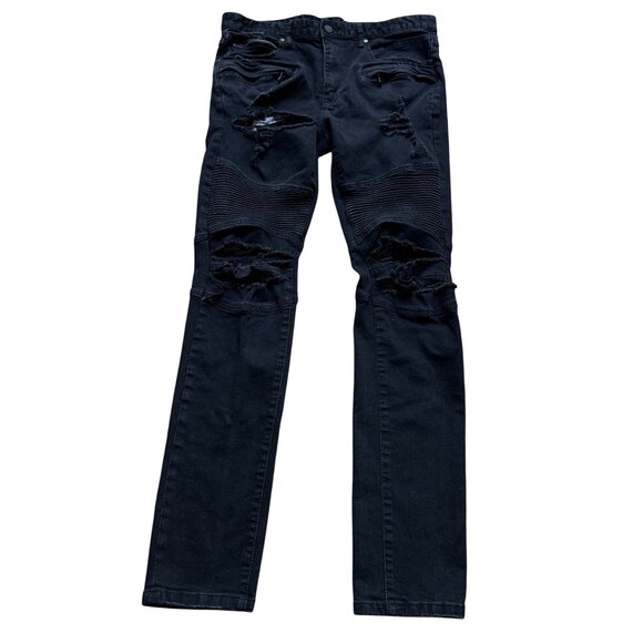 Rockstar Original Size 34 Mens Oscar Black Knee Slit 5 Pocket Straight Fit Jeans - Picture 1 of 15